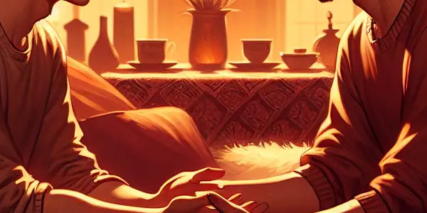 Two friends share a heartfelt conversation in a warm, intimate setting, symbolizing deep emotional connection and trust.