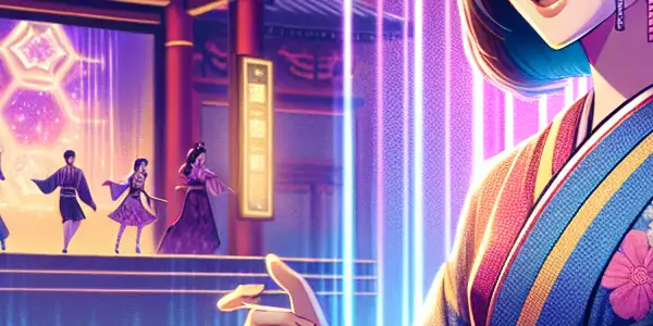 A lively online adult entertainment platform featuring a charismatic performer engaging playfully with an interactive audience.